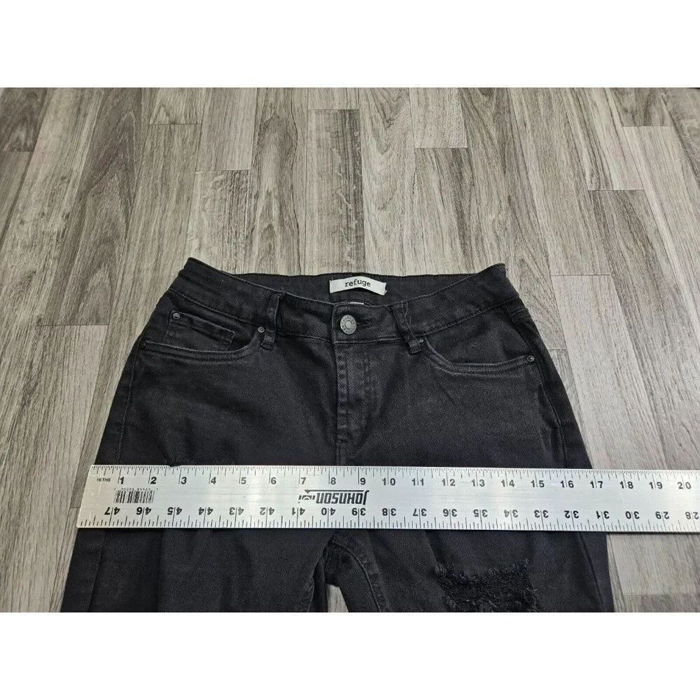 (3/$35) Refuge Size 4 Pockets Fringe Hem Distressed Black Grey Denim‎ Jeans